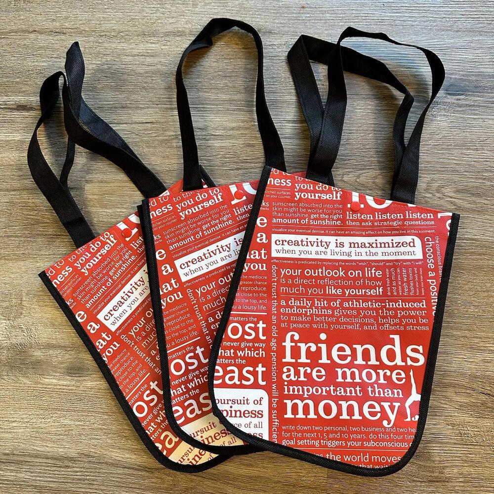 Lululemon Red/ Black Reusable Tote Lunch Bag Friends More Important Lot of 3 NEW